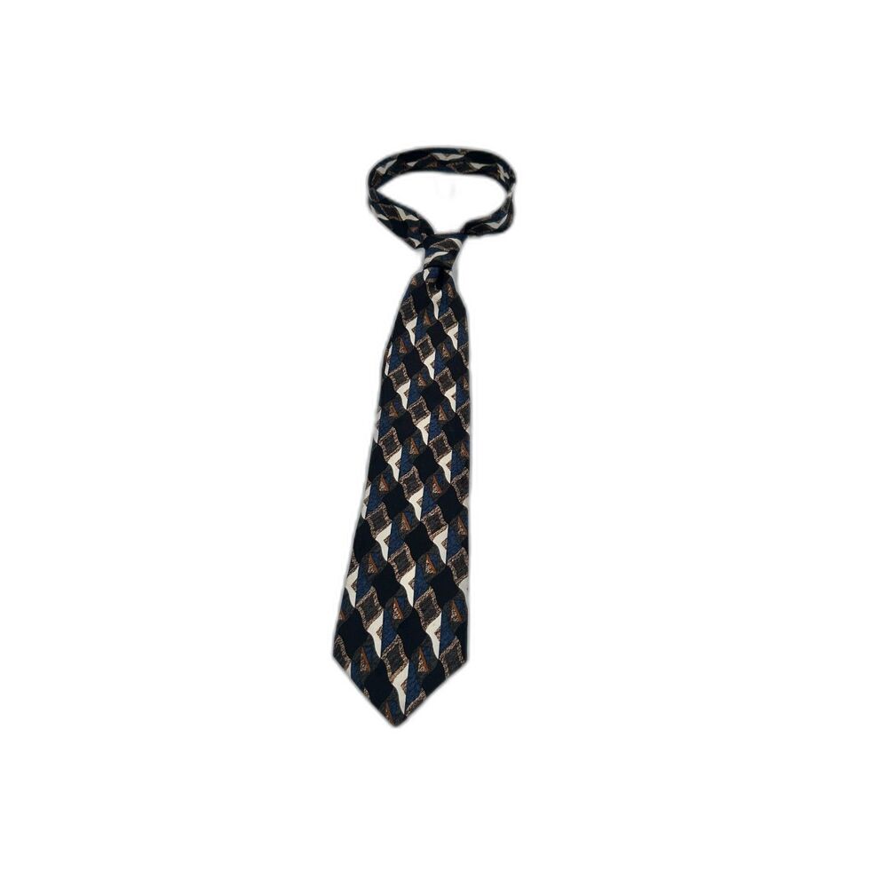 Evan-Picone Sport Black Navy Blue Terracotta 100% Silk Men's Tie